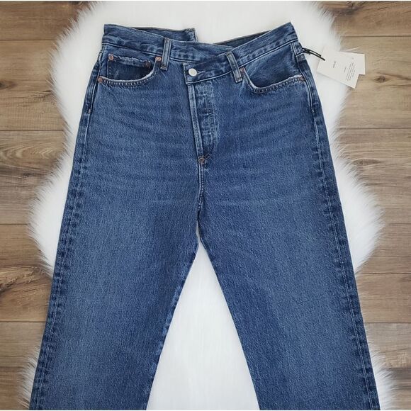Agolde Criss Cross High Rise Straight Dark Wash Jeans In Range NWT - Picture 10 of 15